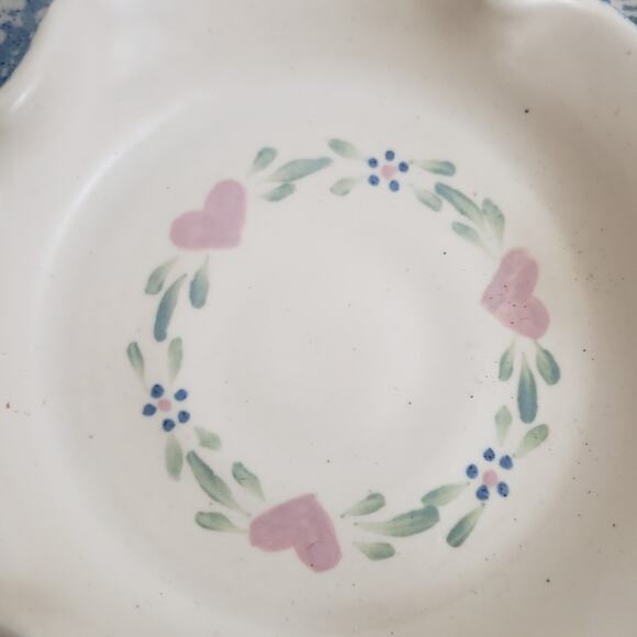 East Texas Pottery Marshall Blue Sponge Ware & Pink Hearts Salt Chip & Dip Plate - Picture 3 of 7